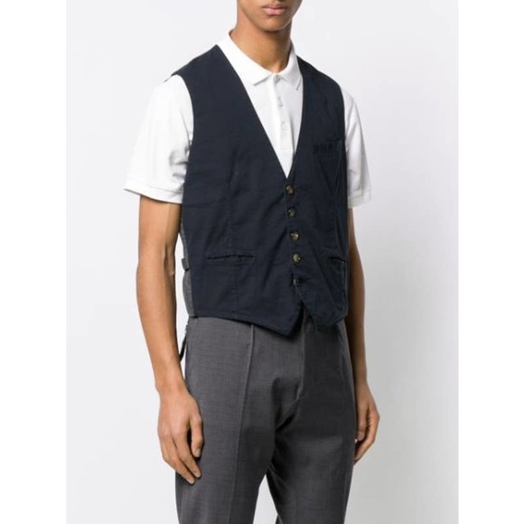 Eleventy Other - Eleventy Men's Navy Blue Gray Single Breasted V-Neck Waistcoat Vest Size L NWT